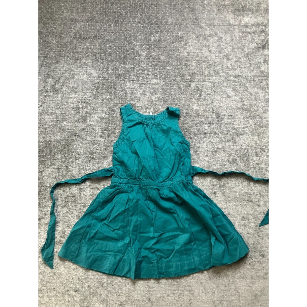Primary Fit & Flare Dress Baby Girls 4-5Y Teal Green Cotton Tie Waist Back Zip
